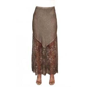 NEW MINT EXCLUSIVES women's viscose maxi skirt with lace hem in mocha